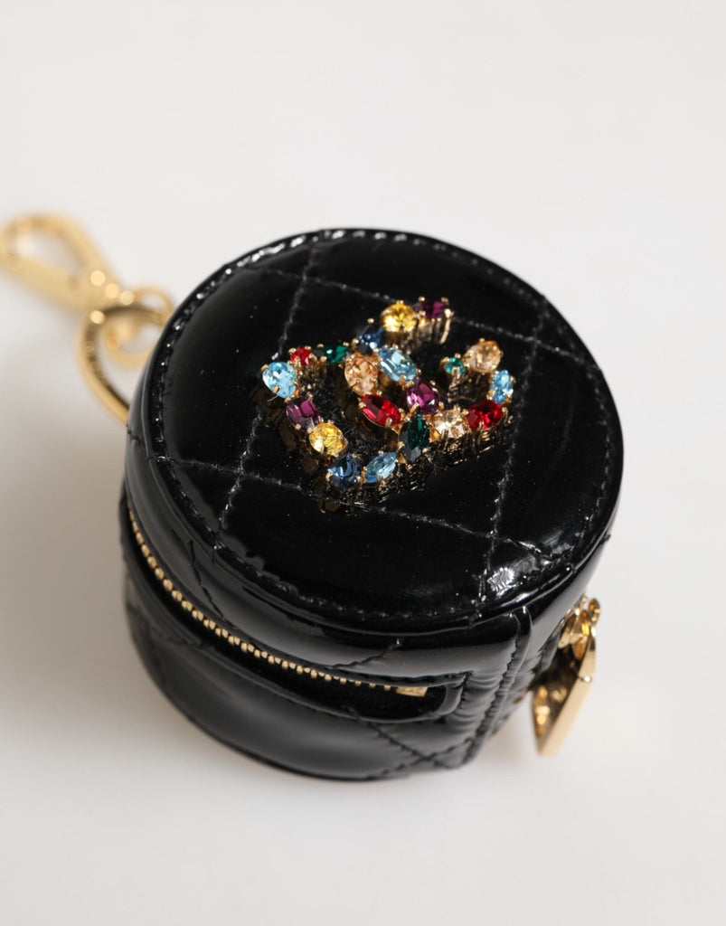 Dolce & Gabbana Black Lamb Leather DG Crystal Logo Round Coin Purse Wallet - Beyzy Store - Dolce & Gabbana