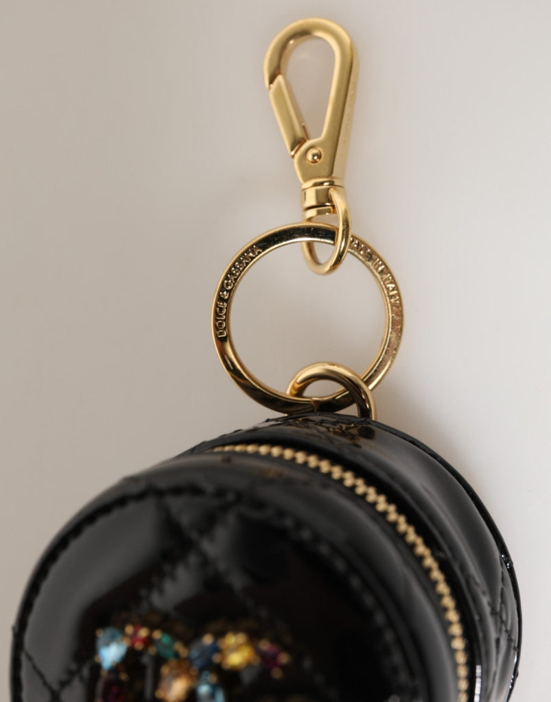 Dolce & Gabbana Black Lamb Leather DG Crystal Logo Round Coin Purse Wallet - Beyzy Store - Dolce & Gabbana
