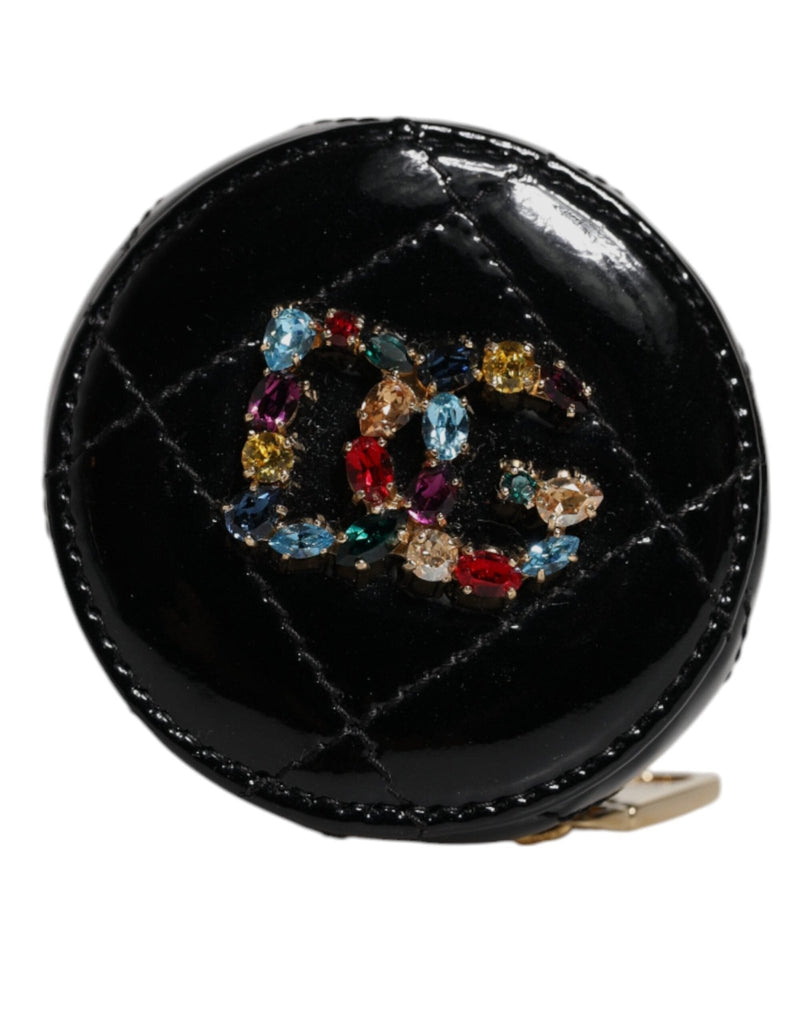 Dolce & Gabbana Black Lamb Leather DG Crystal Round Coin Purse Wallet - Beyzy Store - Dolce & Gabbana
