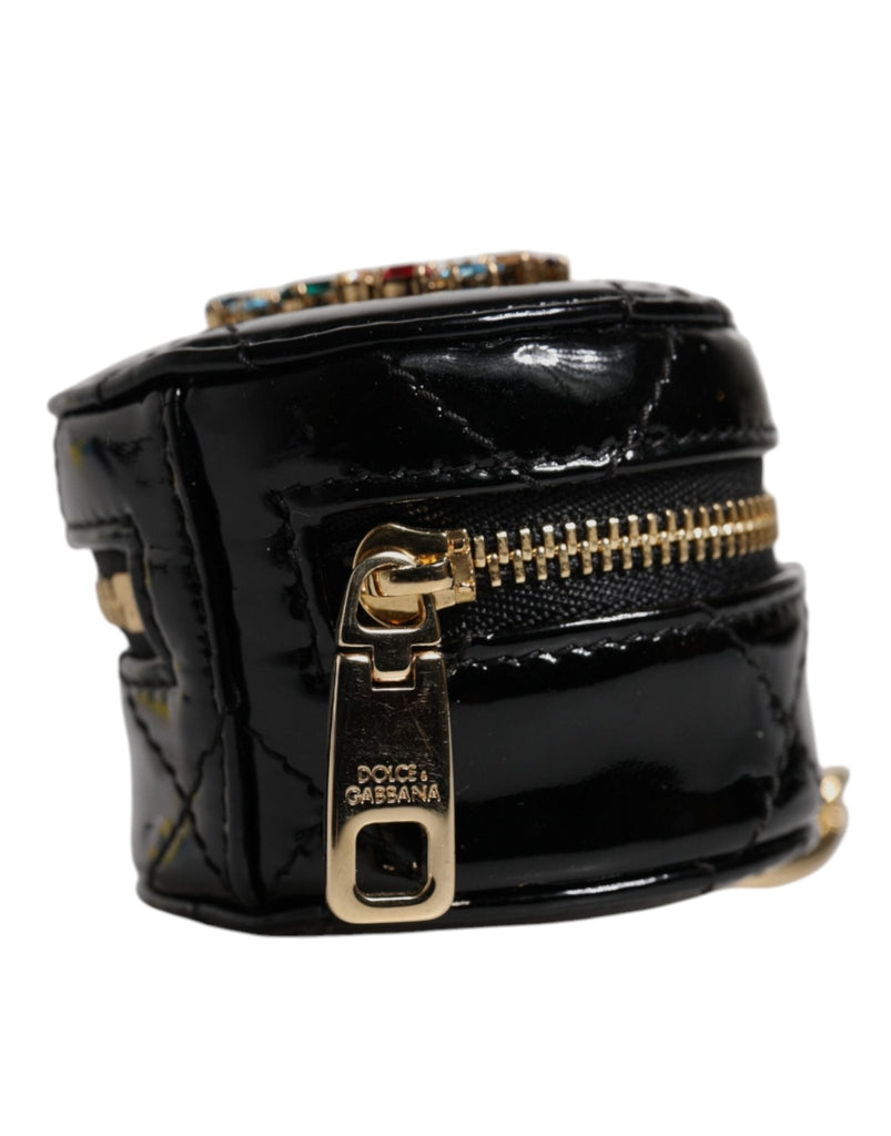Dolce & Gabbana Black Lamb Leather DG Crystal Round Coin Purse Wallet - Beyzy Store - Dolce & Gabbana