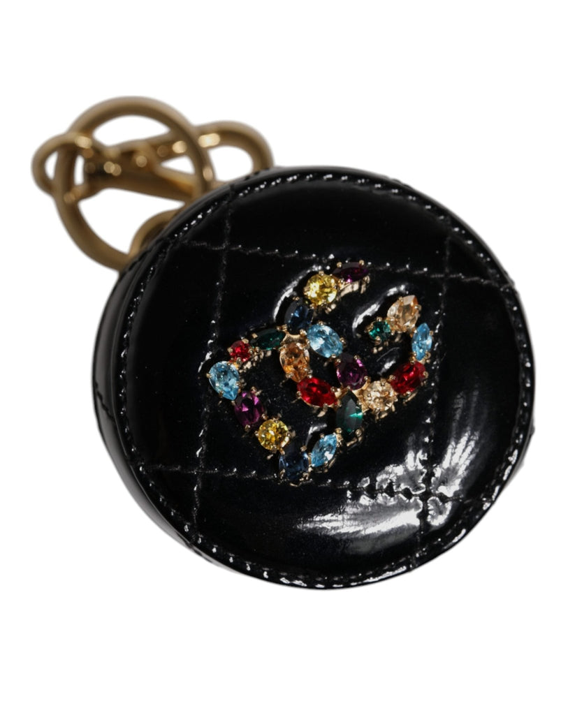 Dolce & Gabbana Black Lamb Leather DG Crystal Round Coin Purse Wallet - Beyzy Store - Dolce & Gabbana