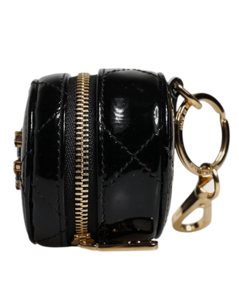 Dolce & Gabbana Black Lamb Leather DG Crystal Round Coin Purse Wallet - Beyzy Store - Dolce & Gabbana