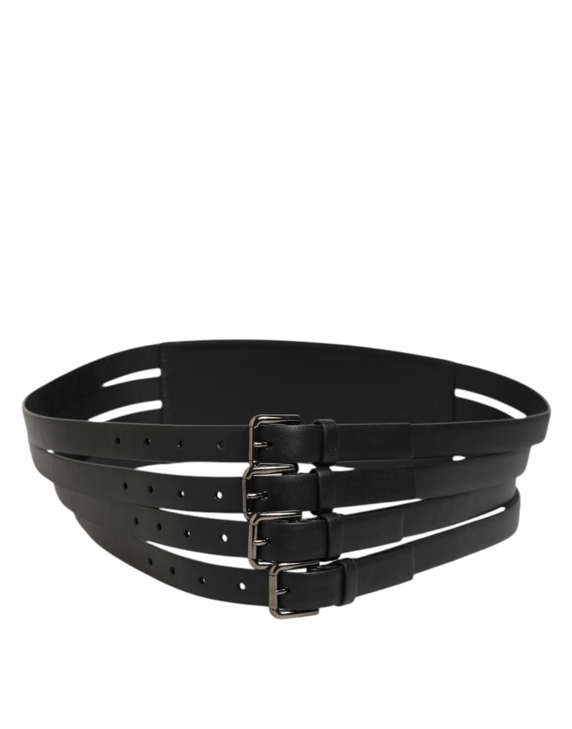Dolce & Gabbana Black Leather 4 - Strap Metal Multi - Buckle Belt - Beyzy Store - Dolce & Gabbana