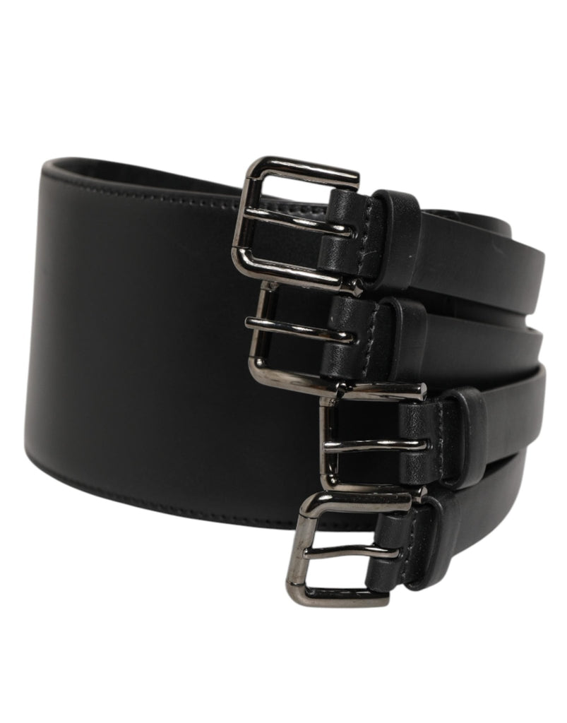Dolce & Gabbana Black Leather 4 - Strap Metal Multi - Buckle Belt - Beyzy Store - Dolce & Gabbana