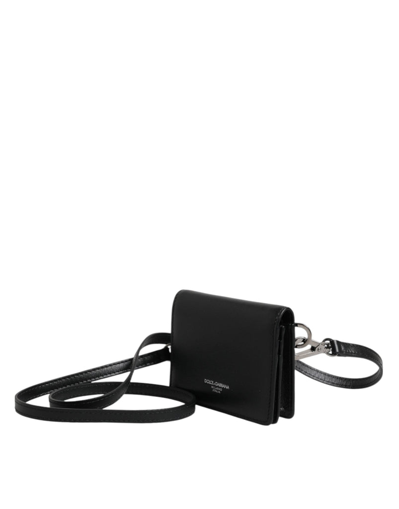 Dolce & Gabbana Black Leather Bifold Card Holder Crossbody Men Borse Bag - Beyzy Store - Dolce & Gabbana