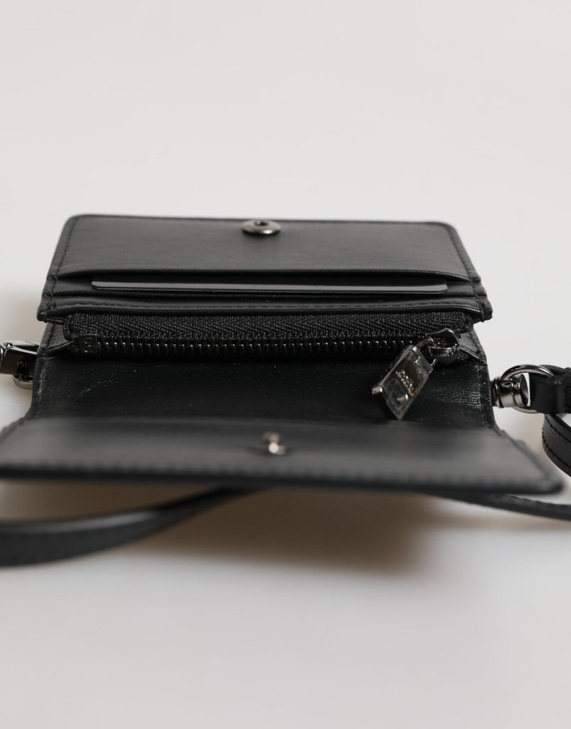 Dolce & Gabbana Black Leather Bifold Card Holder Crossbody Men Borse Bag - Beyzy Store - Dolce & Gabbana