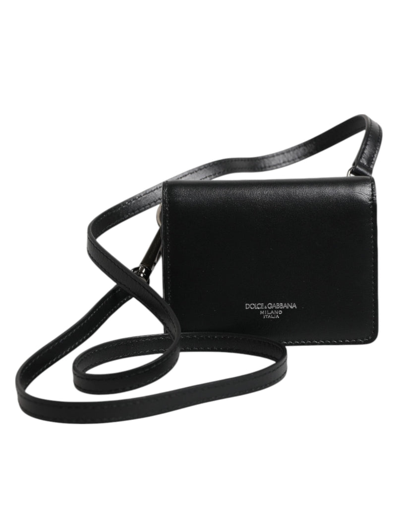 Dolce & Gabbana Black Leather Bifold Card Holder Crossbody Men Borse Bag - Beyzy Store - Dolce & Gabbana