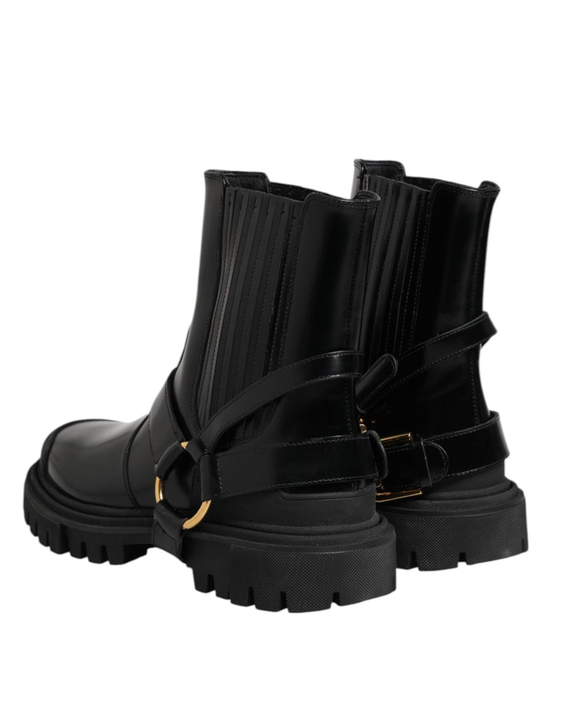 Dolce & Gabbana Black Leather Chelsea Men Short Boots Shoes - Beyzy Store - Dolce & Gabbana