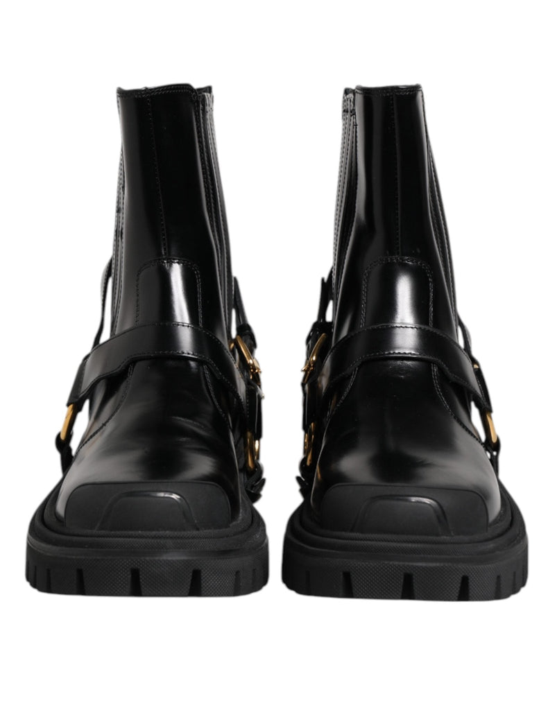Dolce & Gabbana Black Leather Chelsea Men Short Boots Shoes - Beyzy Store - Dolce & Gabbana