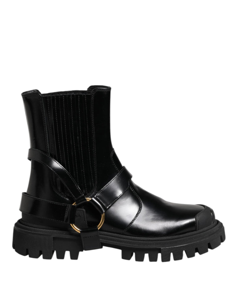 Dolce & Gabbana Black Leather Chelsea Men Short Boots Shoes - Beyzy Store - Dolce & Gabbana