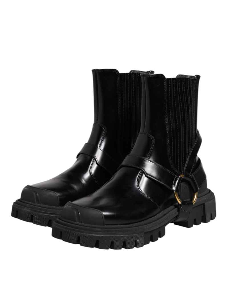 Dolce & Gabbana Black Leather Chelsea Men Short Boots Shoes - Beyzy Store - Dolce & Gabbana