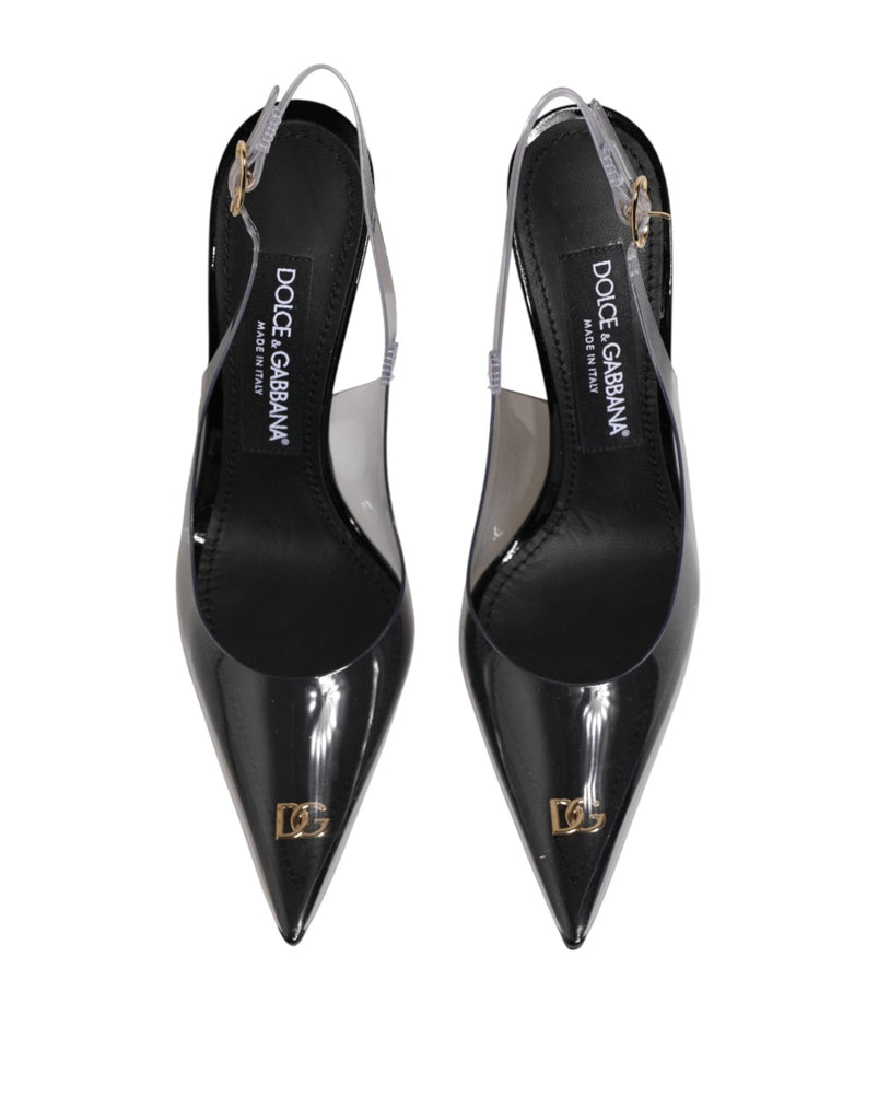 Dolce & Gabbana Black Leather Clear PVC Slingback Pumps Shoes - Beyzy Store - Dolce & Gabbana