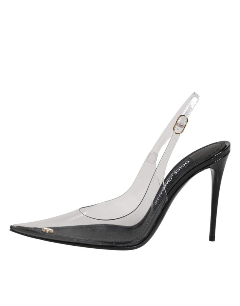 Dolce & Gabbana Black Leather Clear PVC Slingback Pumps Shoes - Beyzy Store - Dolce & Gabbana
