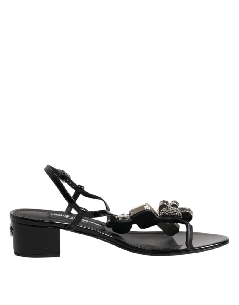 Dolce & Gabbana Black Leather Crystal Ankle Strap Sandals Shoes - Beyzy Store - Dolce & Gabbana