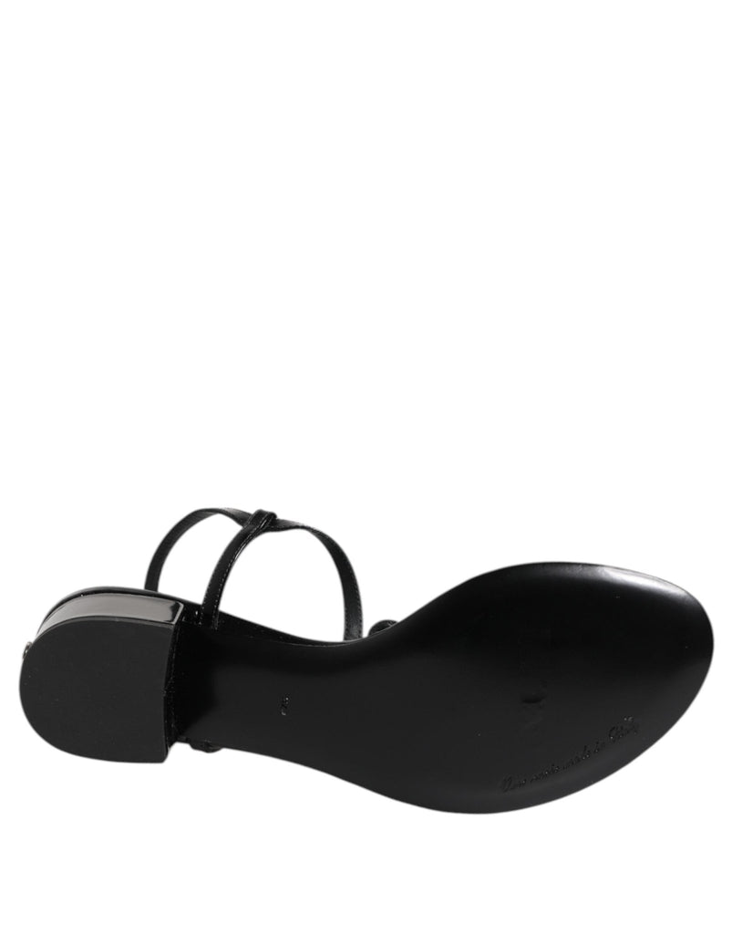 Dolce & Gabbana Black Leather Crystal Ankle Strap Sandals Shoes - Beyzy Store - Dolce & Gabbana