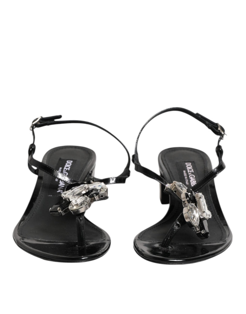 Dolce & Gabbana Black Leather Crystal Ankle Strap Sandals Shoes - Beyzy Store - Dolce & Gabbana
