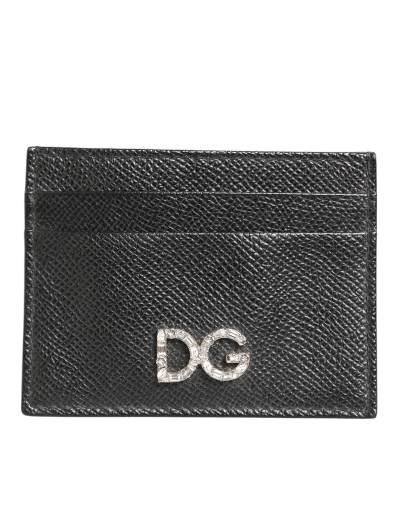 Dolce & Gabbana Black Leather Crystal DG Logo Embellished Card Holder Wallet - Beyzy Store - Dolce & Gabbana