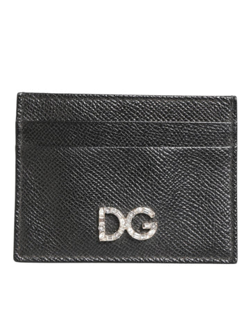 Dolce & Gabbana Black Leather Crystal DG Logo Embellished Card Holder Wallet - Beyzy Store - Dolce & Gabbana
