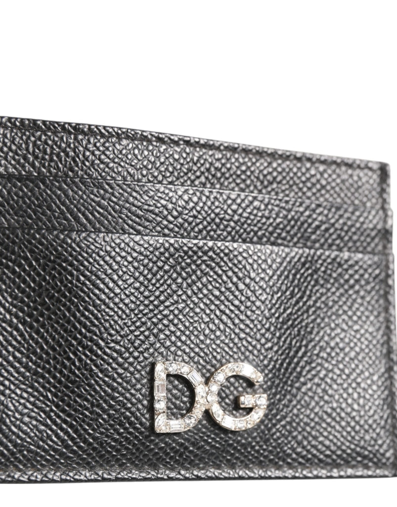 Dolce & Gabbana Black Leather Crystal DG Logo Embellished Card Holder Wallet - Beyzy Store - Dolce & Gabbana