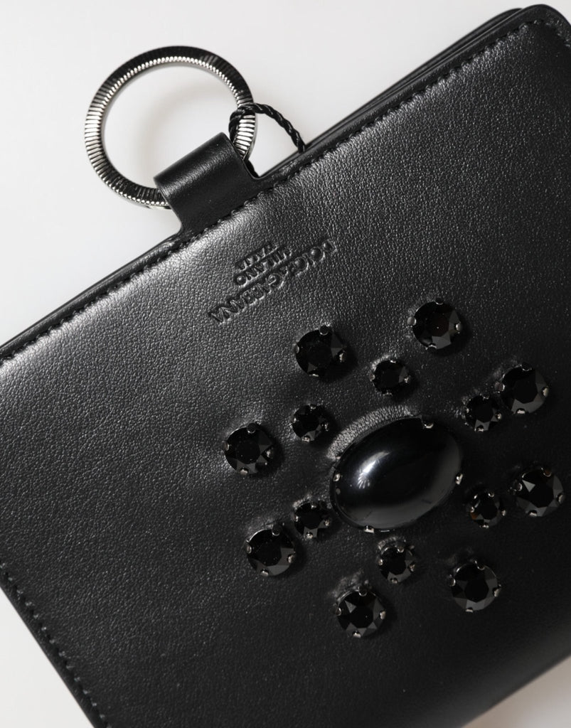 Dolce & Gabbana Black Leather Crystal Embellished Card Holder Wallet - Beyzy Store - Dolce & Gabbana