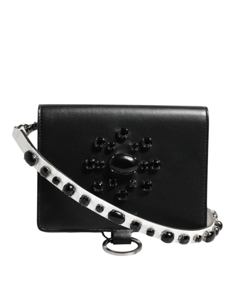 Dolce & Gabbana Black Leather Crystal Embellished Card Holder Wallet - Beyzy Store - Dolce & Gabbana