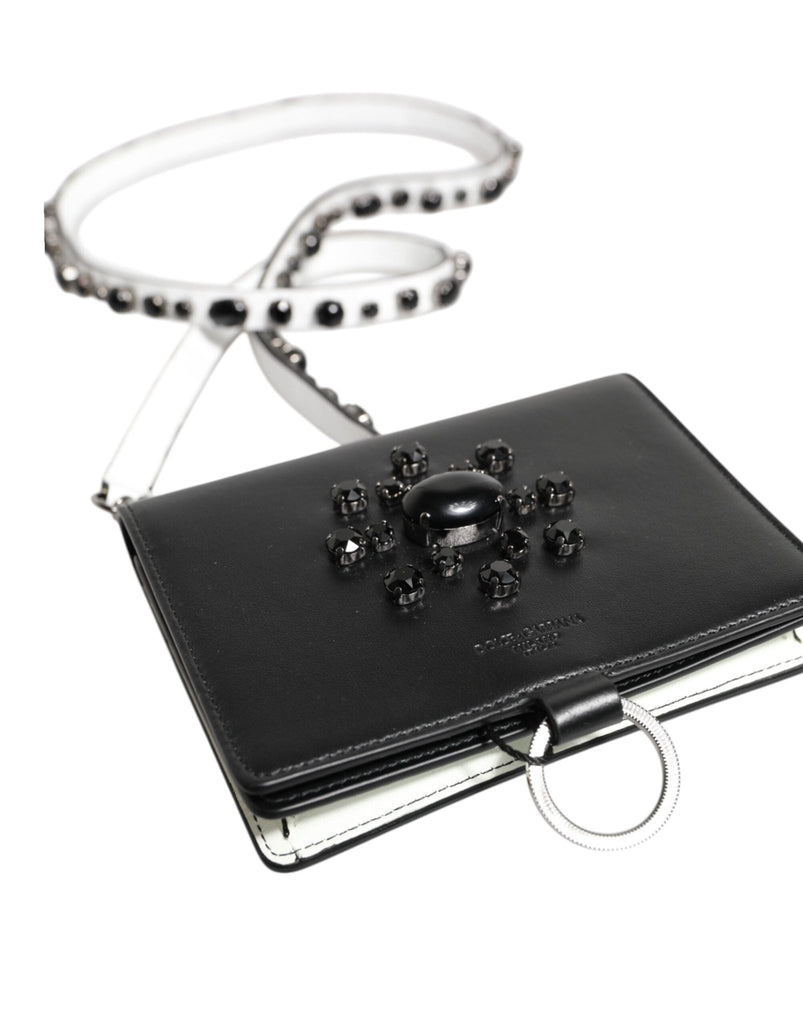 Dolce & Gabbana Black Leather Crystal Embellished Card Holder Wallet - Beyzy Store - Dolce & Gabbana