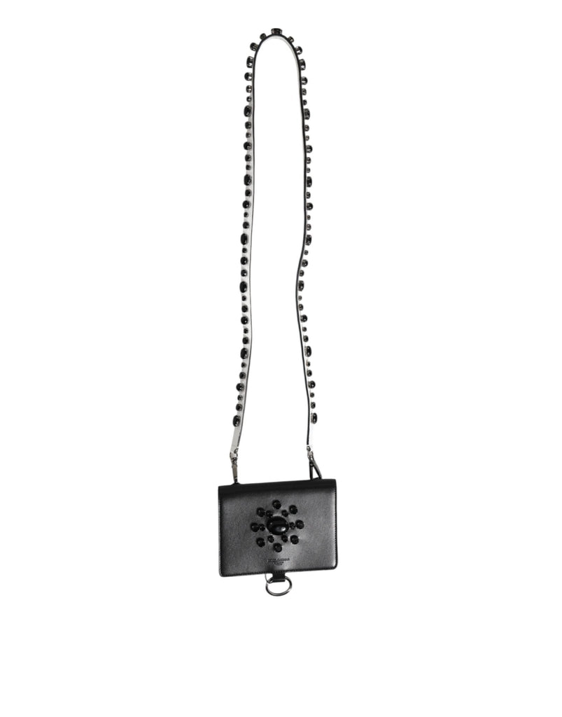 Dolce & Gabbana Black Leather Crystal Embellished Card Holder Wallet - Beyzy Store - Dolce & Gabbana