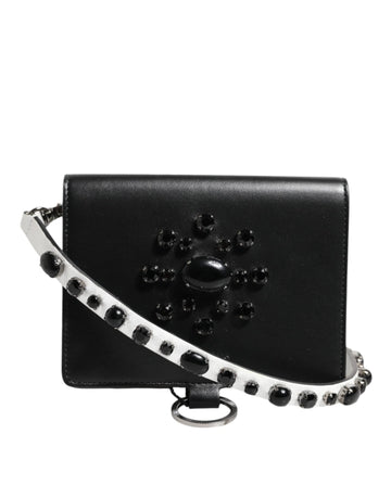 Dolce & Gabbana Black Leather Crystal Embellished Card Holder Wallet - Beyzy Store - Dolce & Gabbana