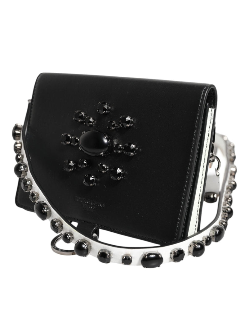 Dolce & Gabbana Black Leather Crystal Embellished Card Holder Wallet - Beyzy Store - Dolce & Gabbana