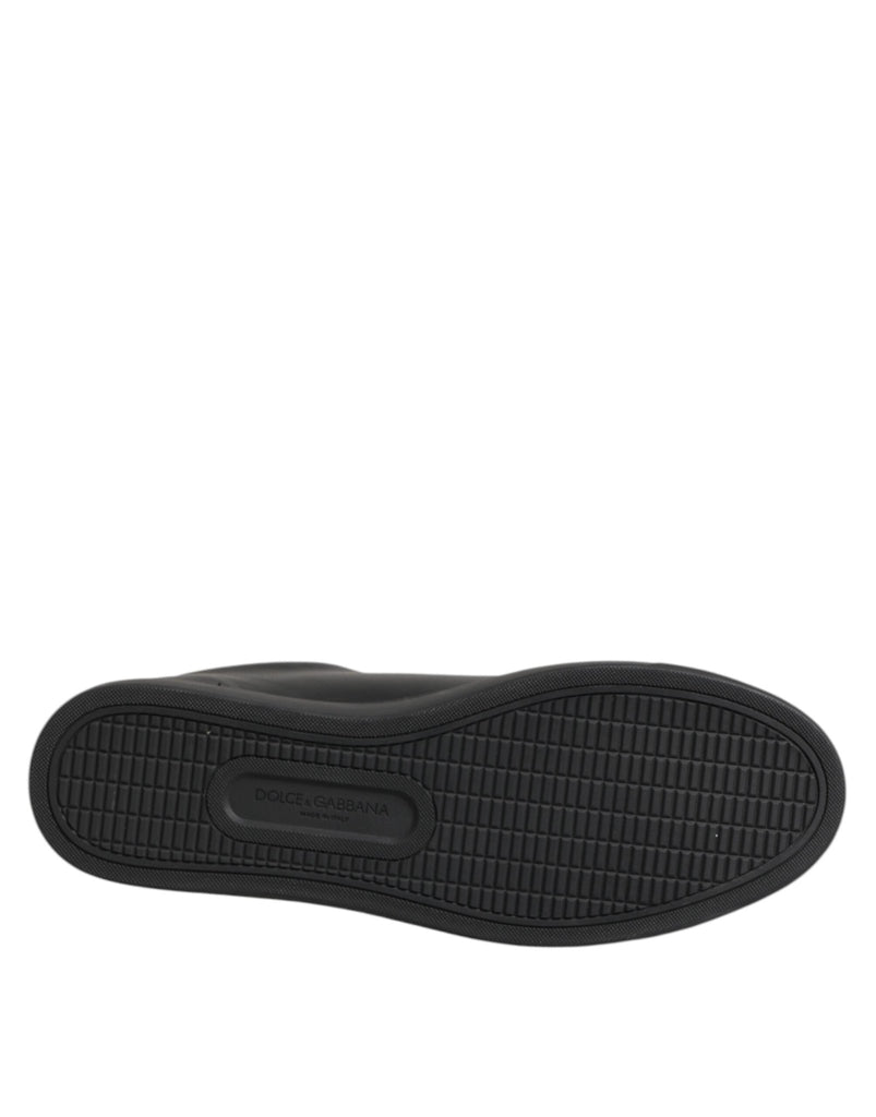 Dolce & Gabbana Black Leather Crystal Heart Low Top Sneakers Shoes - Beyzy Store - Dolce & Gabbana