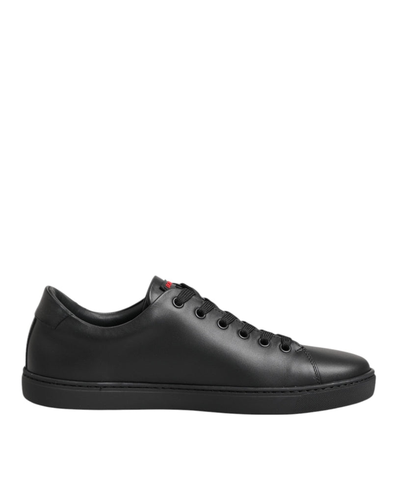 Dolce & Gabbana Black Leather Crystal Heart Low Top Sneakers Shoes - Beyzy Store - Dolce & Gabbana