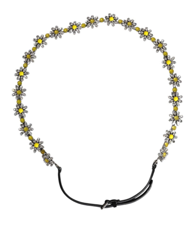 Dolce & Gabbana Black Leather Daisy Crystal Embellish Waist Belt - Beyzy Store - Dolce & Gabbana