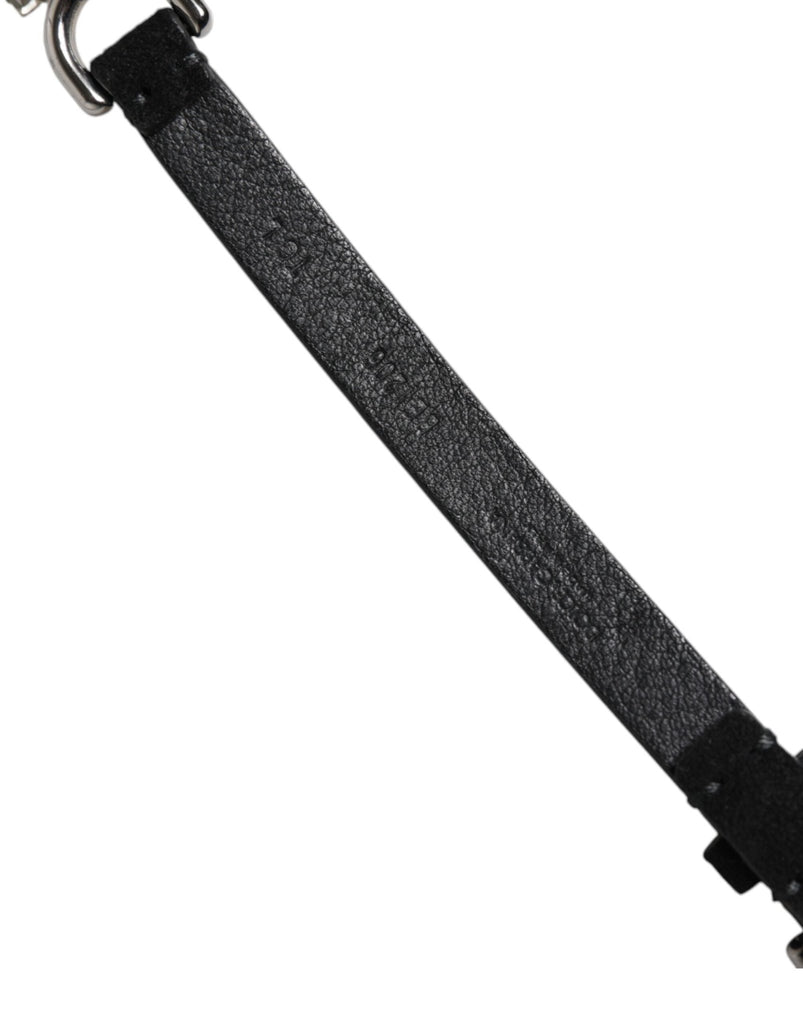 Dolce & Gabbana Black Leather Daisy Crystal Embellish Waist Belt - Beyzy Store - Dolce & Gabbana