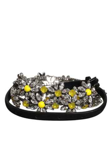 Dolce & Gabbana Black Leather Daisy Crystal Embellish Waist Belt - Beyzy Store - Dolce & Gabbana