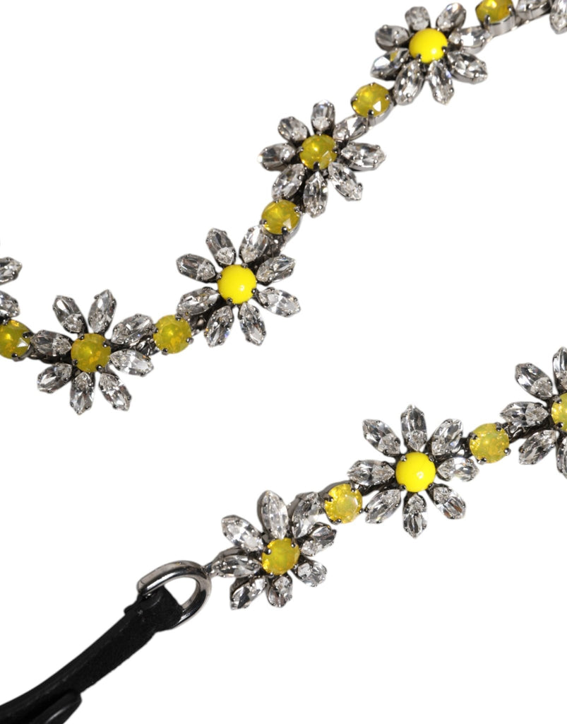 Dolce & Gabbana Black Leather Daisy Crystal Embellish Waist Belt - Beyzy Store - Dolce & Gabbana