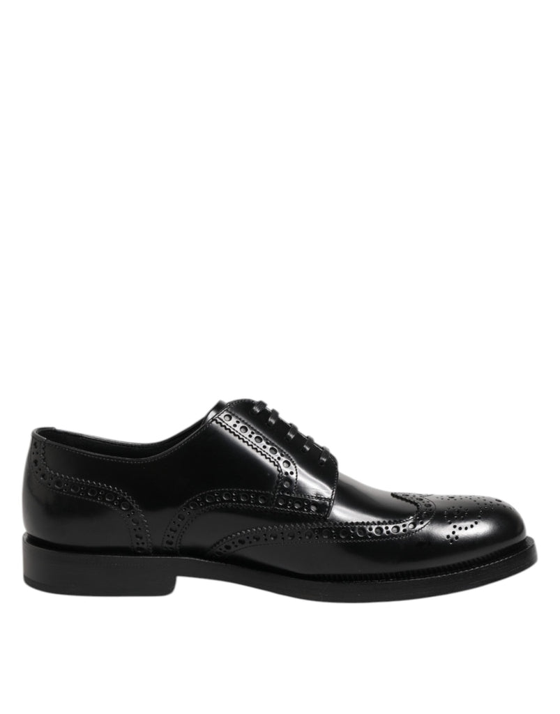 Dolce & Gabbana Black Leather Derby Wingtip Formal Shoes - Beyzy Store - Dolce & Gabbana