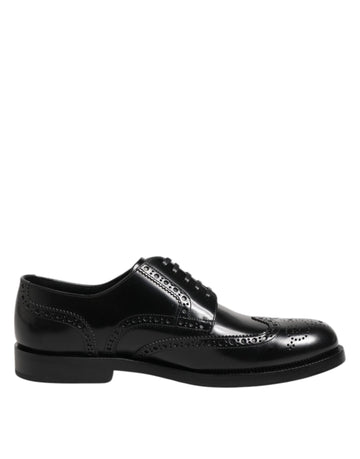 Dolce & Gabbana Black Leather Derby Wingtip Formal Shoes - Beyzy Store - Dolce & Gabbana