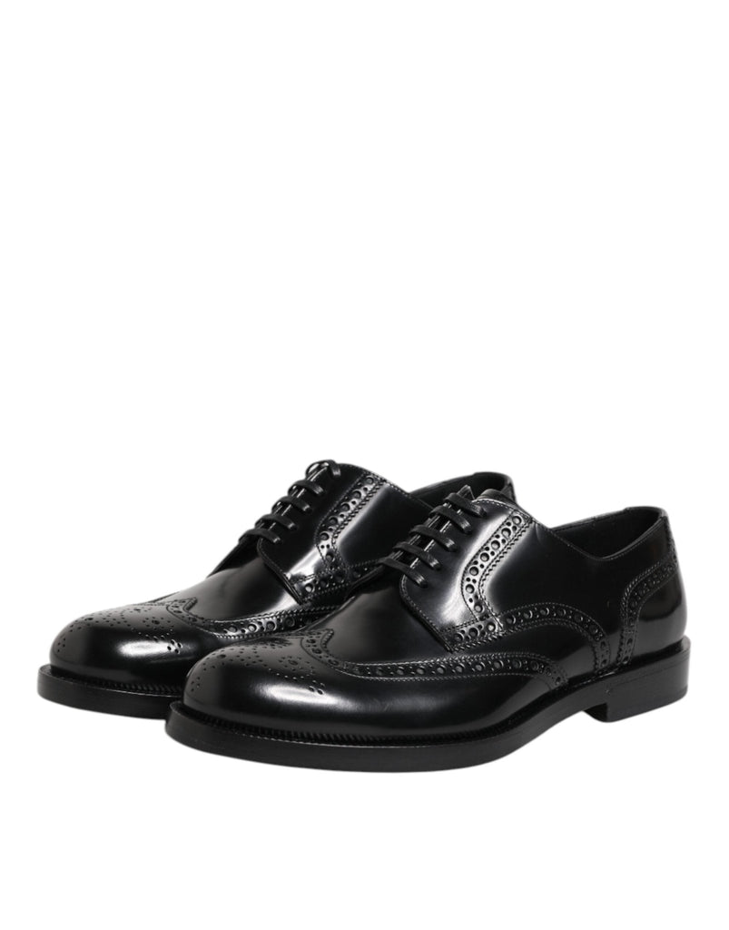 Dolce & Gabbana Black Leather Derby Wingtip Formal Shoes - Beyzy Store - Dolce & Gabbana