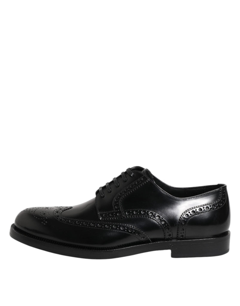 Dolce & Gabbana Black Leather Derby Wingtip Formal Shoes - Beyzy Store - Dolce & Gabbana
