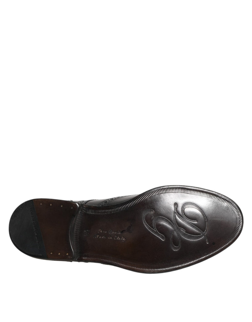 Dolce & Gabbana Black Leather Derby Wingtip Formal Shoes - Beyzy Store - Dolce & Gabbana