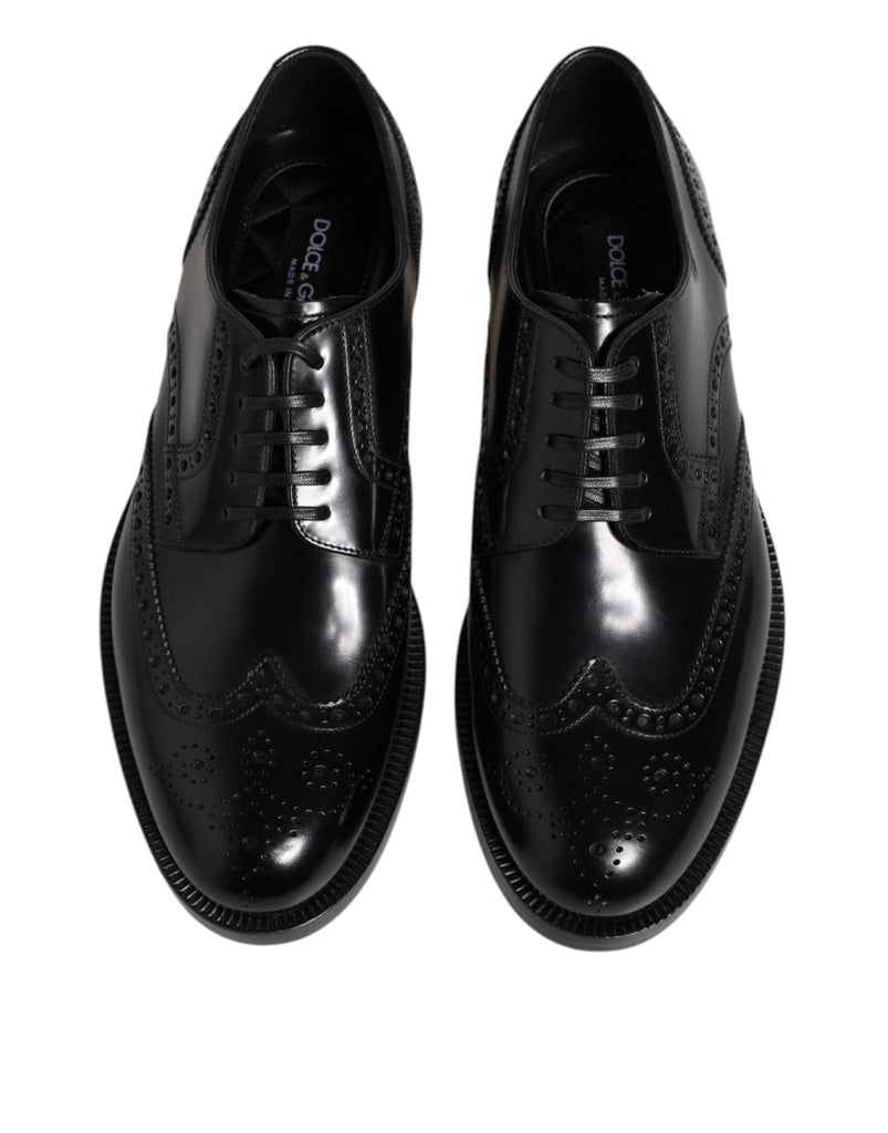 Dolce & Gabbana Black Leather Derby Wingtip Formal Shoes - Beyzy Store - Dolce & Gabbana