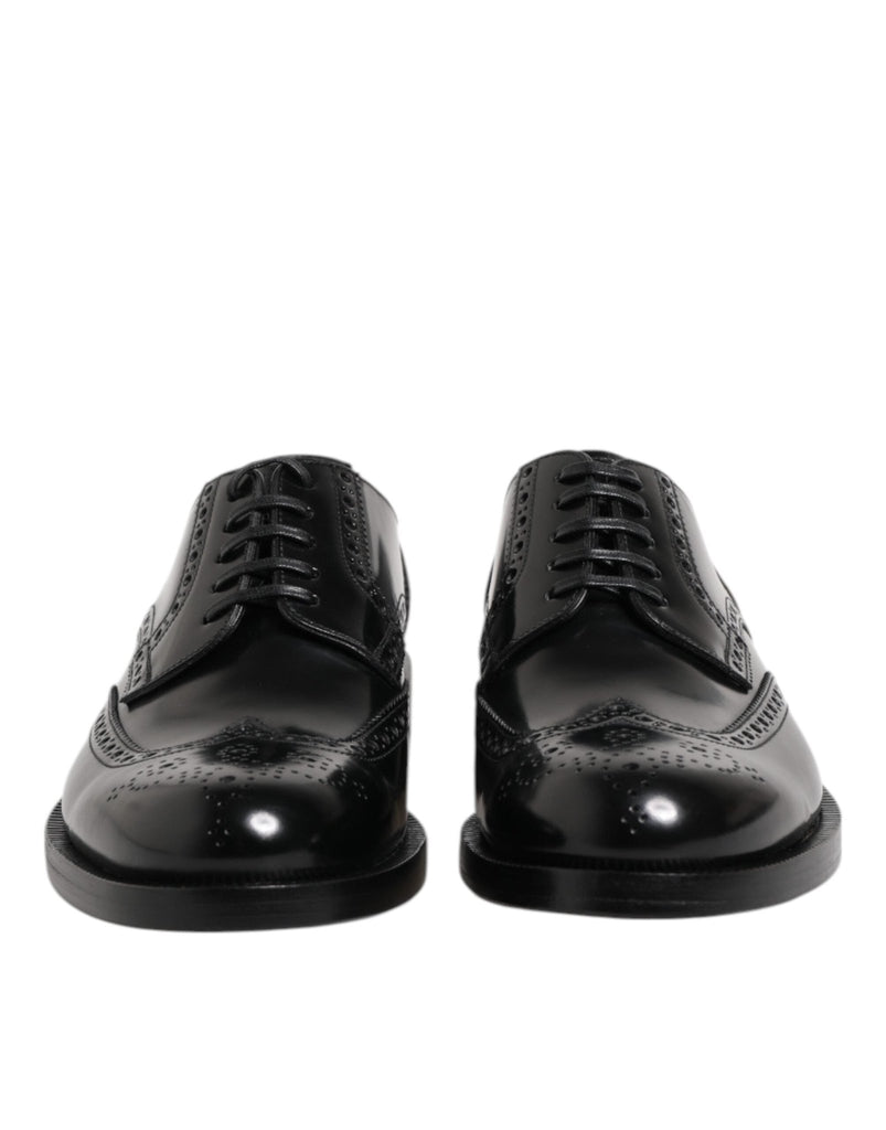 Dolce & Gabbana Black Leather Derby Wingtip Formal Shoes - Beyzy Store - Dolce & Gabbana