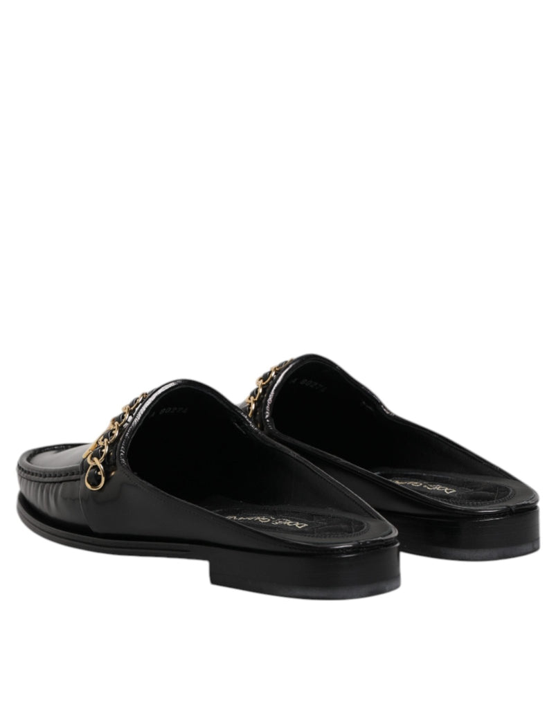 Dolce & Gabbana Black Leather DG Chain Embellished Sandals Shoes - Beyzy Store - Dolce & Gabbana