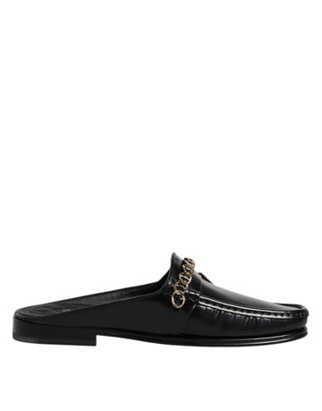 Dolce & Gabbana Black Leather DG Chain Embellished Sandals Shoes - Beyzy Store - Dolce & Gabbana
