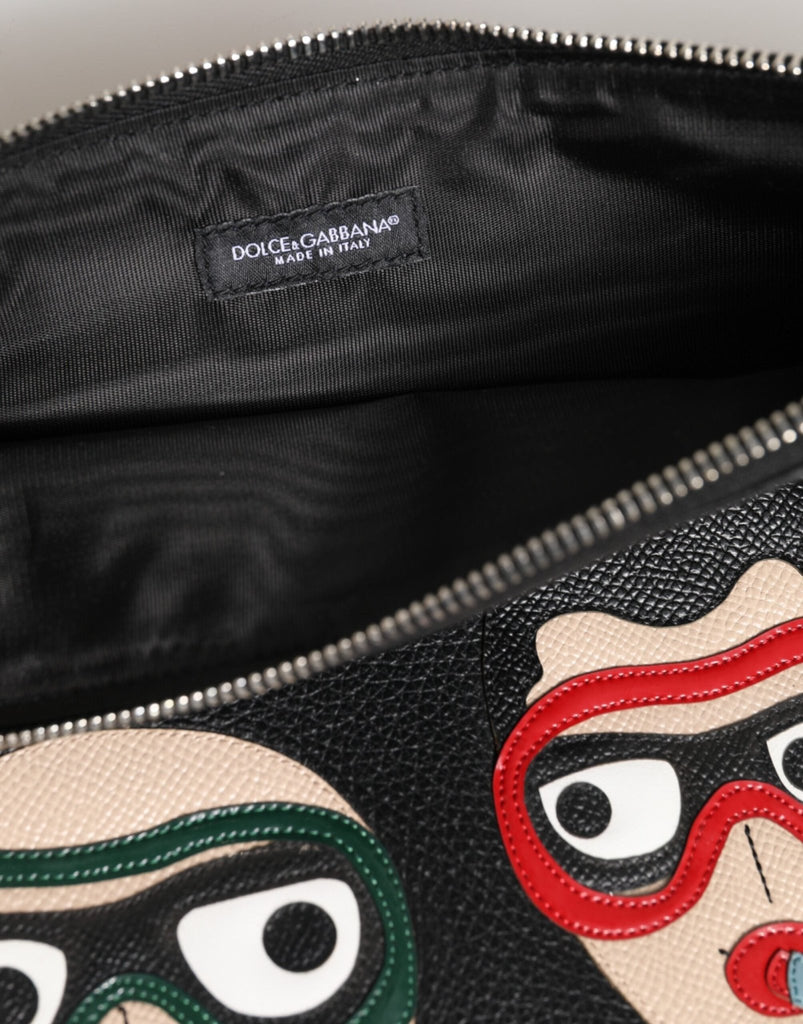 Dolce & Gabbana Black Leather DGFAMILY Embellished Men Clutch Pouch Bag - Beyzy Store - Dolce & Gabbana