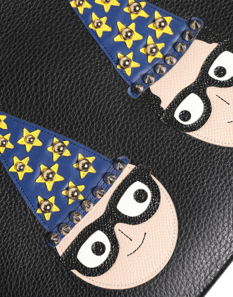 Dolce & Gabbana Black Leather DGFAMILY Embellished Men Clutch Pouch Bag - Beyzy Store - Dolce & Gabbana