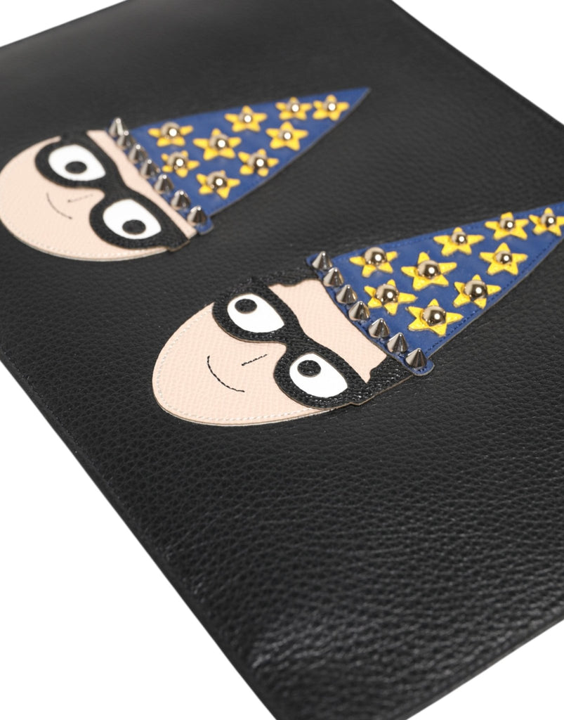 Dolce & Gabbana Black Leather DGFAMILY Embellished Men Clutch Pouch Bag - Beyzy Store - Dolce & Gabbana