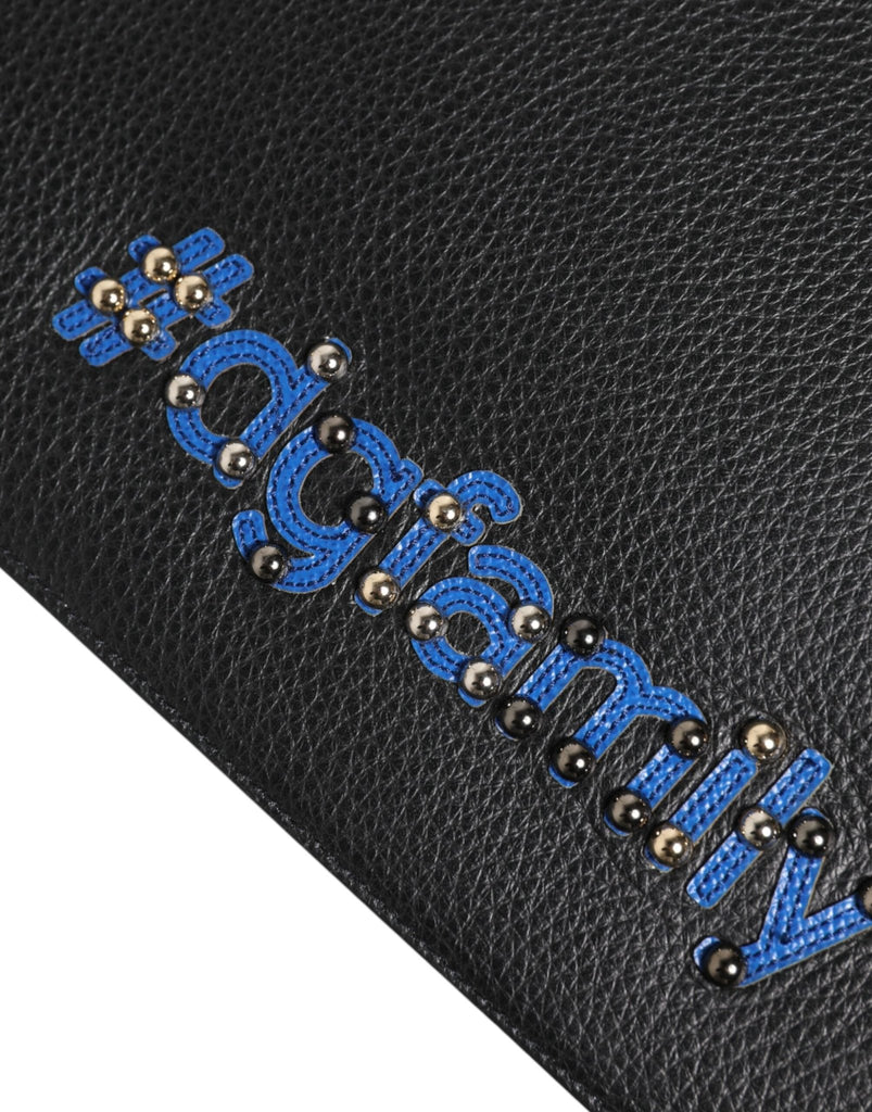 Dolce & Gabbana Black Leather DGFAMILY Embellished Men Clutch Pouch Bag - Beyzy Store - Dolce & Gabbana