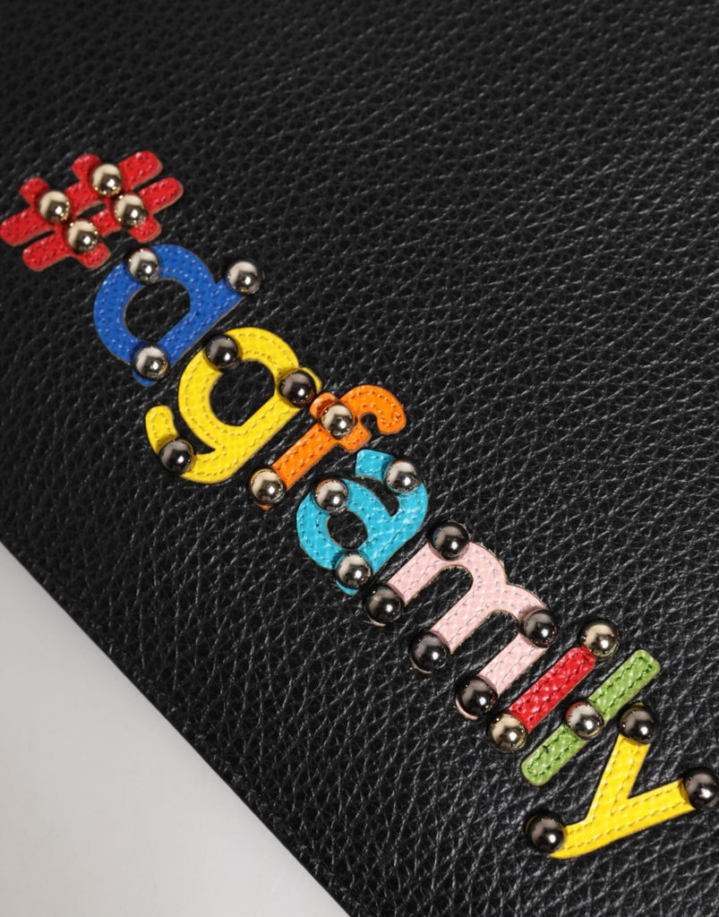 Dolce & Gabbana Black Leather DGFAMILY Embellished Men Clutch Pouch Bag - Beyzy Store - Dolce & Gabbana