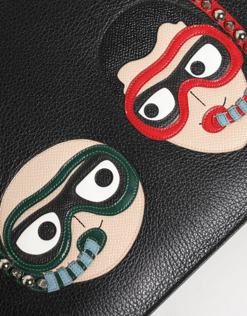 Dolce & Gabbana Black Leather DGFAMILY Embellished Men Clutch Pouch Bag - Beyzy Store - Dolce & Gabbana